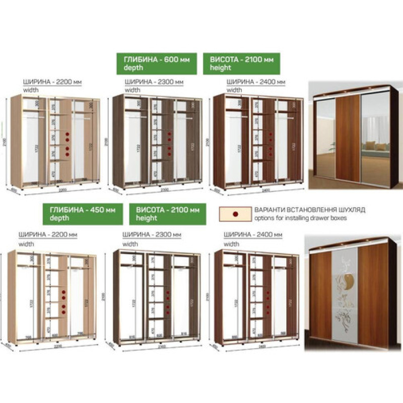 Шафа-купе тридверна 180×45×210 см з фасадами ДСП