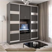 Шкаф-купе Киноман с ТВ-нишей и ящиками ДСП Антрацит (2100х600х2400 мм) Киевский Стандарт