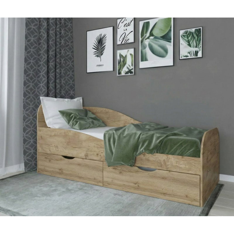 Кровать Юнга-2 в детскую с ящиками 80х190 см. Дуб сонома 