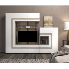 Стінка у вітальню Сафо Мастер Форм 2540×380×2000 мм Дуб сонома / Білий