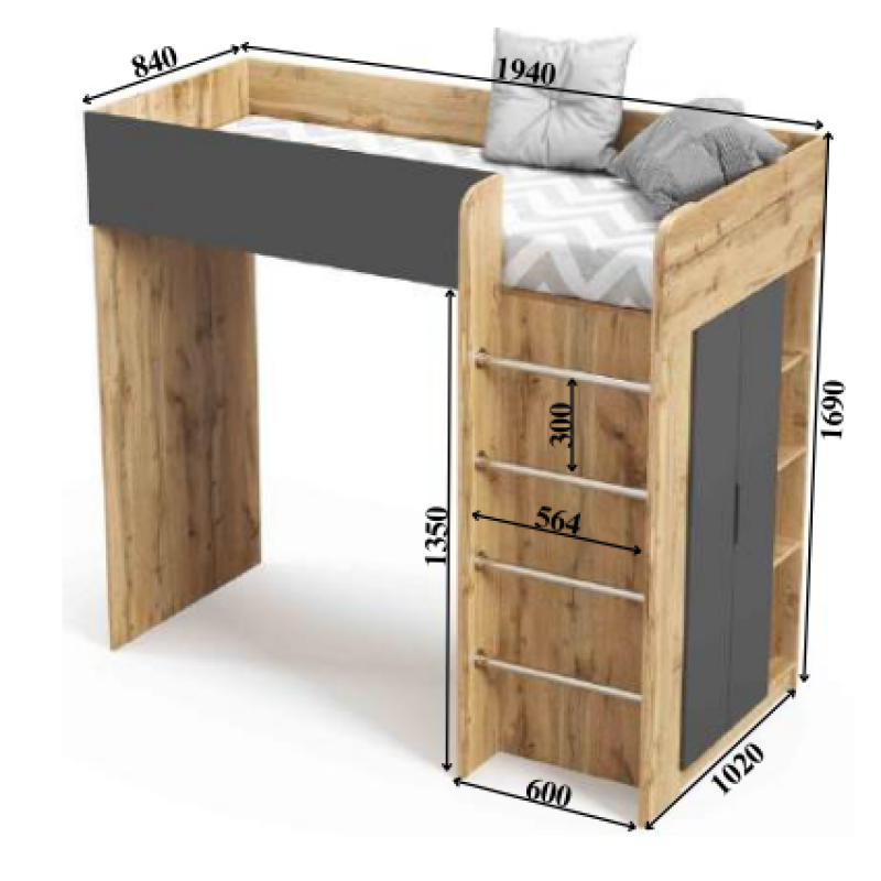 Дитяча кімната BED-ROOM 3 з ліжком (1900х800 мм) та столом