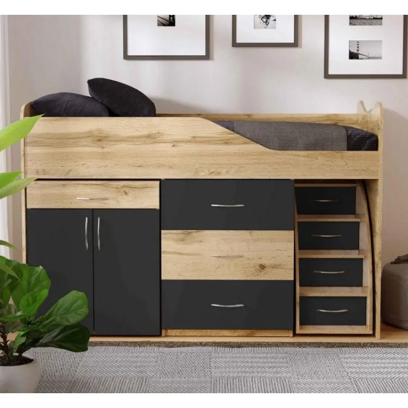 Ліжко-чердак з комодом та сходами-гіркою Бедрум 5