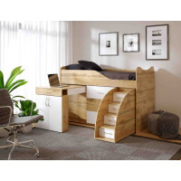 Дитяче ліжко-чердак з комодом та сходами-гіркою Бедрум 5 копрус Тахо / Білий